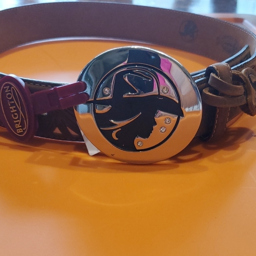 Brighton Black and Silver Belt with Feline Medallion